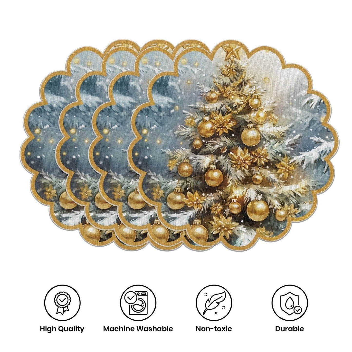 10 vnt. žieminių padėkliukų puansetijų ir kankorėžių formos, pagaminti iš neslystančio audinio-LT