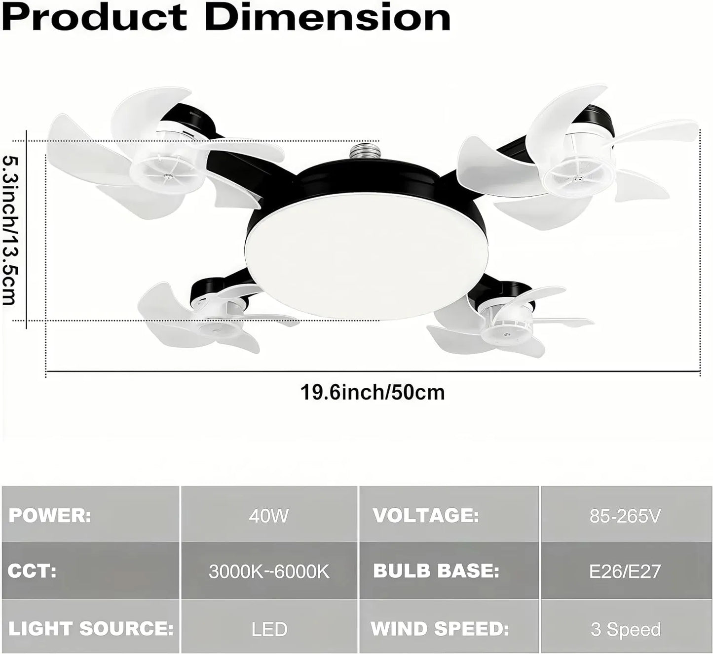 Moderna stropna ventilatorska svetilka z navojem E27 (model 2026) - tihi 2-v-1 LED ventilator z daljinskim upravljalnikom-SI