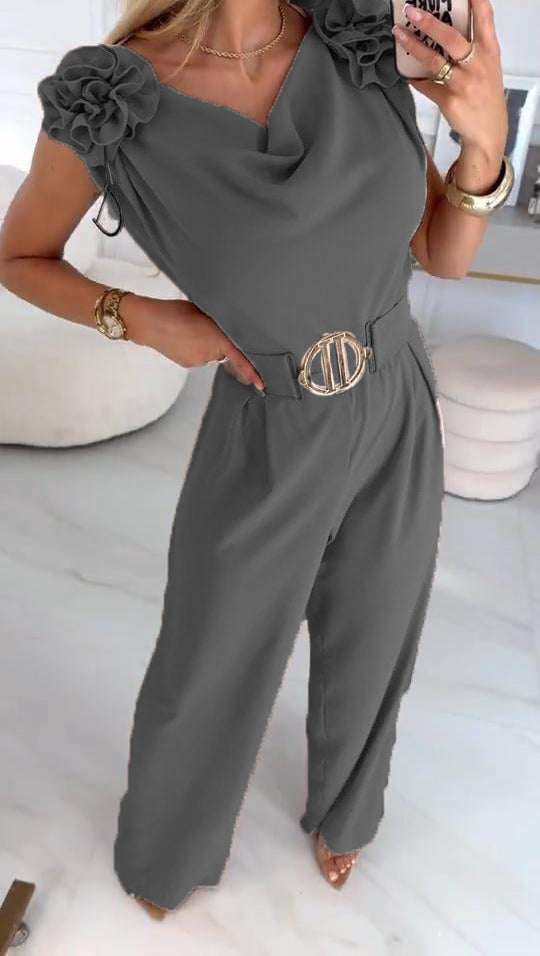 Γυναικεία καλοκαιρινή αμάνικη ολόσωμη φόρμα με τρισδιάστατο φλοράλ σχέδιο και V λαιμόκοψη-GR