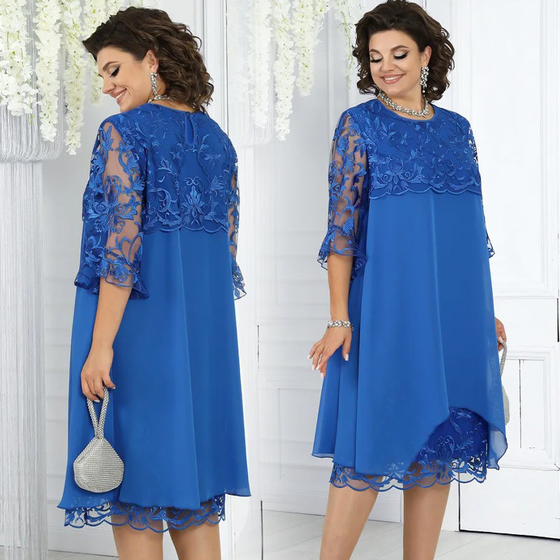 Ženska ohlapna midi obleka s čipko-SI