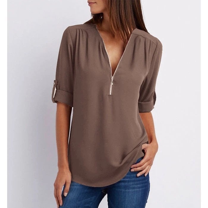 Bluza velike velikosti s 3/4 rokavi in zadrgo-SI