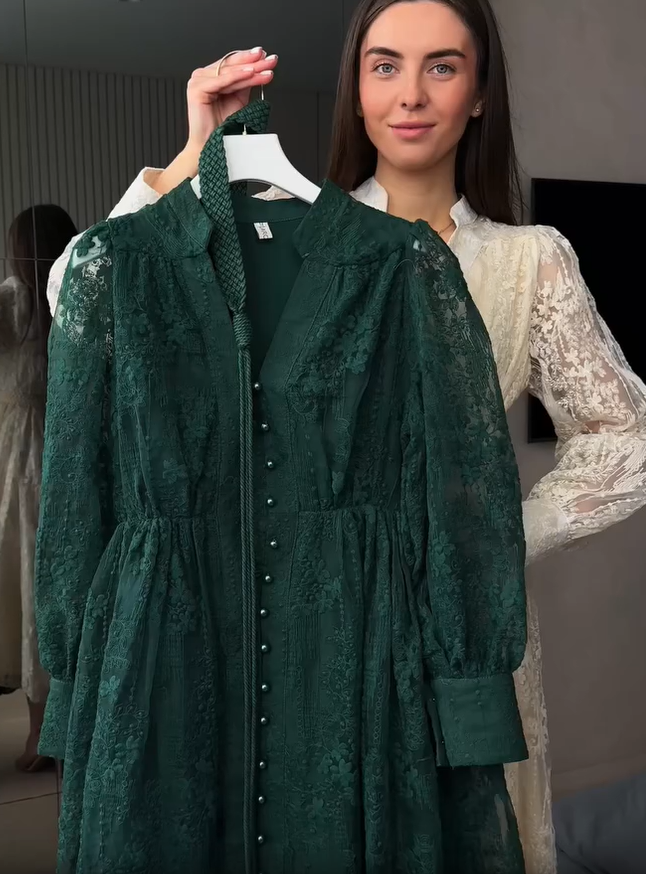 Γυναικείο φόρεμα με V-λαιμόκοψη, πλούσια κεντημένο-GR