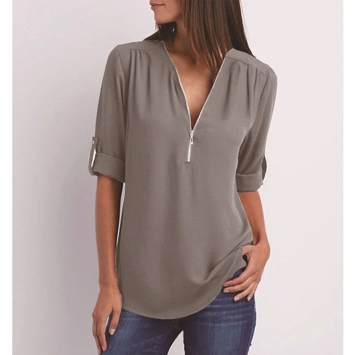 Bluza velike velikosti s 3/4 rokavi in zadrgo-SI
