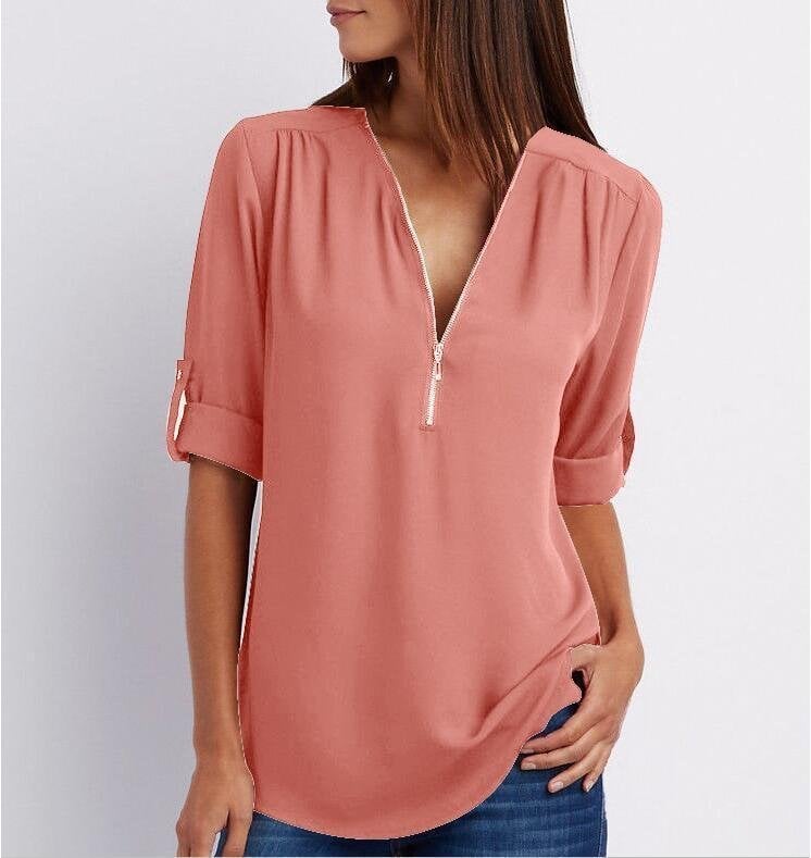 Bluza velike velikosti s 3/4 rokavi in zadrgo-SI