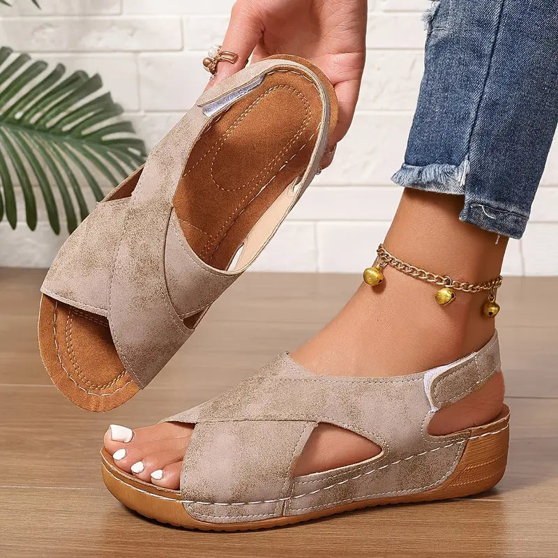Sandalias vintage nuevas, sandalias de cuña resistentes-ES
