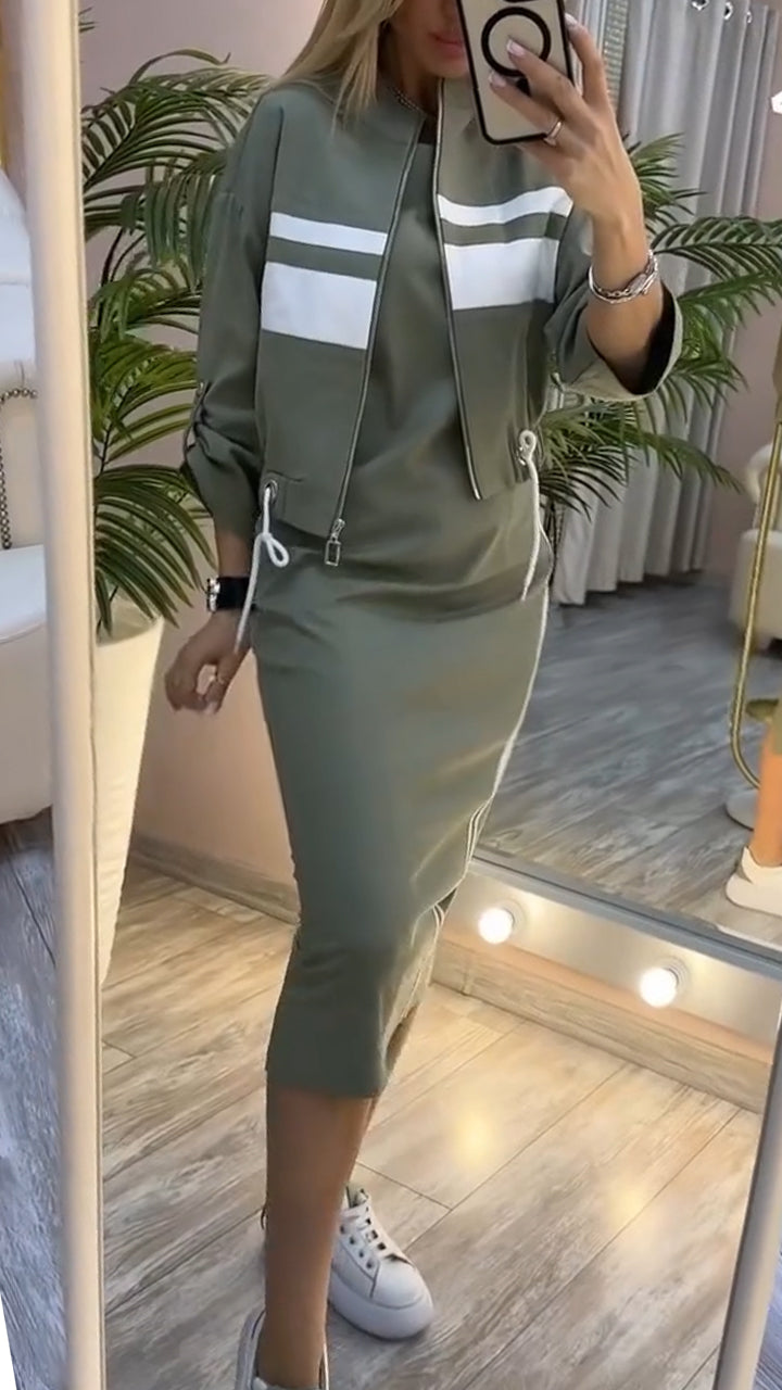 Obleka z okroglim izrezom in ženski blazer, casual kostim-SL