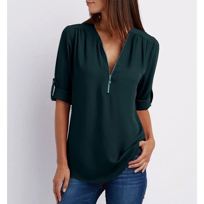 Bluza velike velikosti s 3/4 rokavi in zadrgo-SI