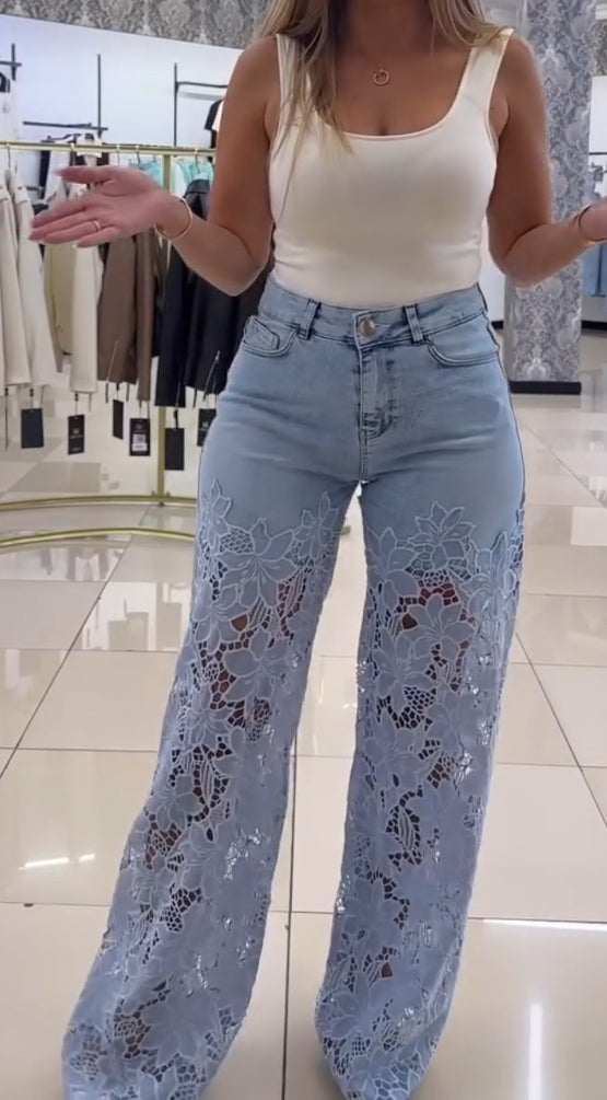 Ženske elegantne kavbojke s čipko-SI