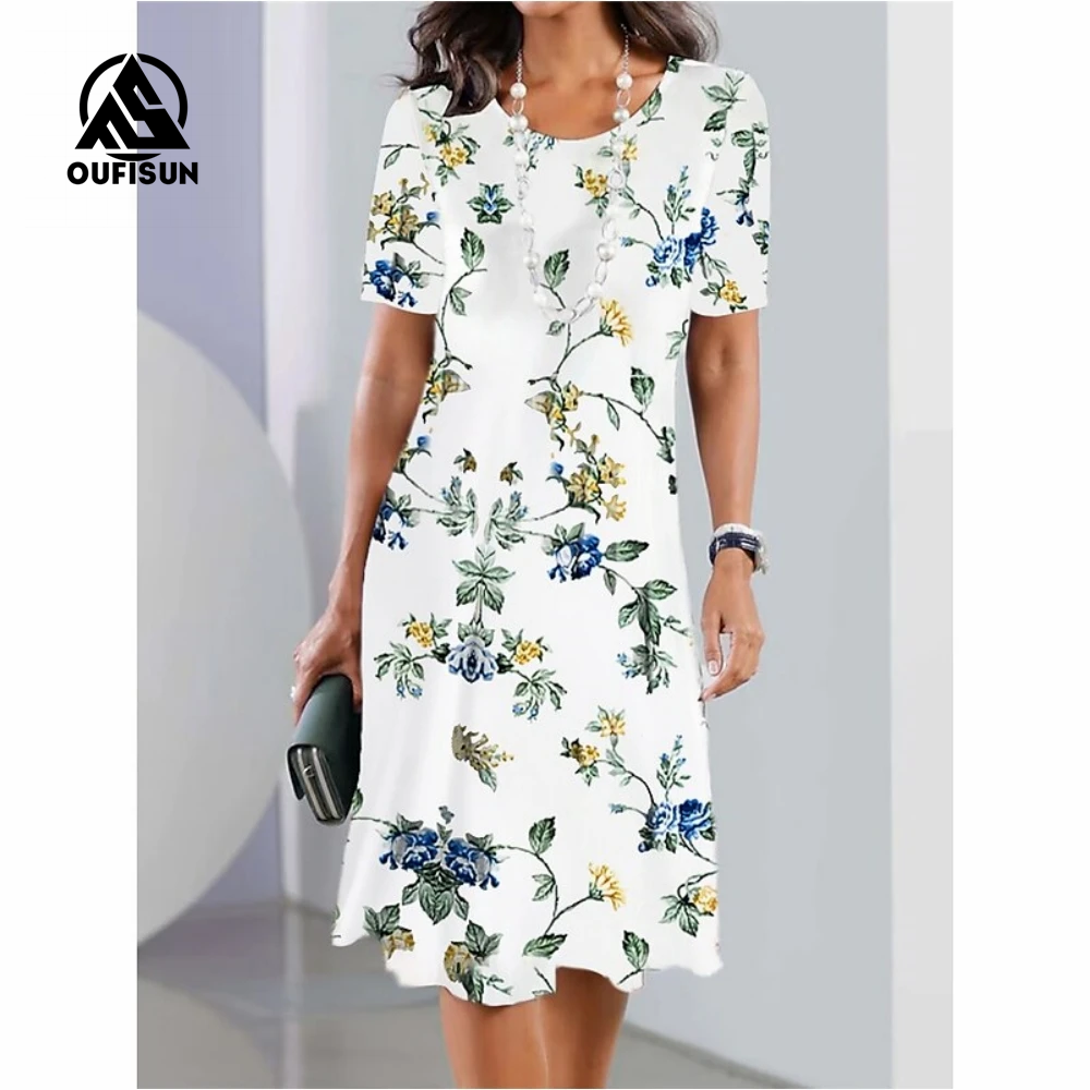 Μόδα φλοράλ στάμπα με κοντό μανίκι μάξι φορέματα πεταλούδα λουλουδάτο μακρύ φόρεμα-GR