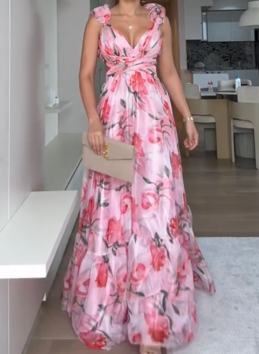 🍓 Seksuali ir elegantiška klostuota suknelė su raštu-LT