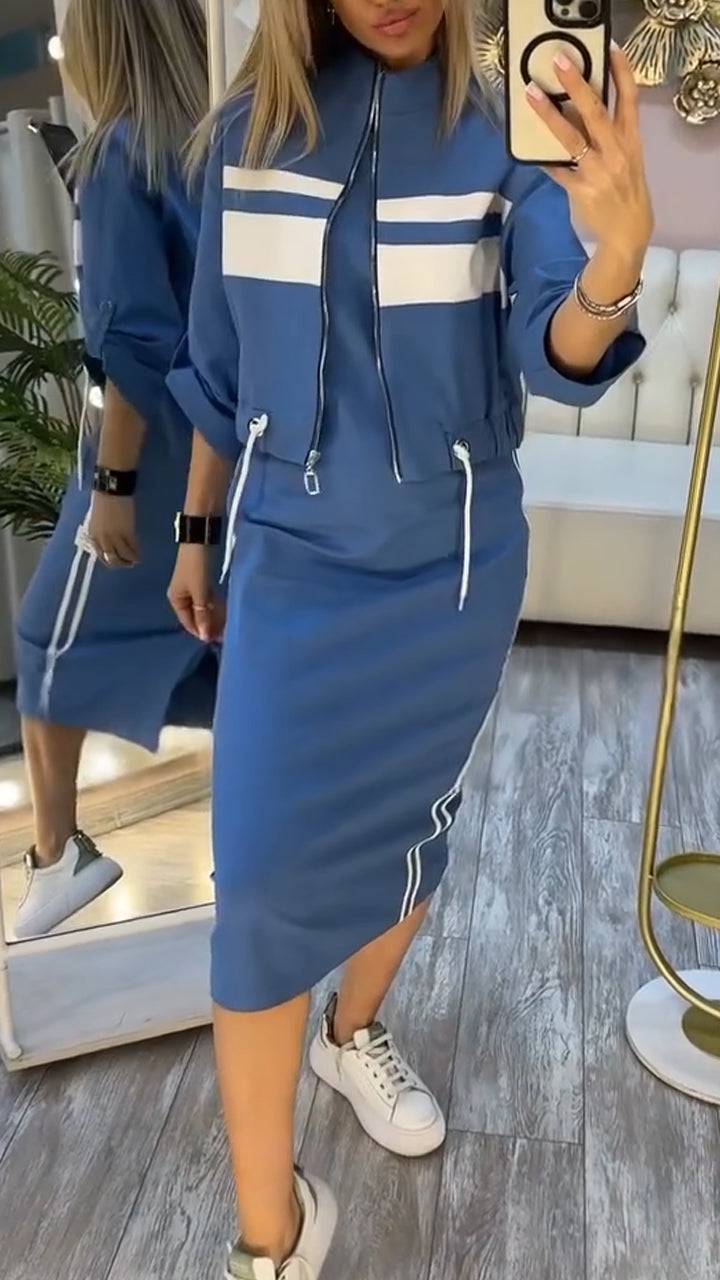 Obleka z okroglim izrezom in ženski blazer, casual kostim-SL