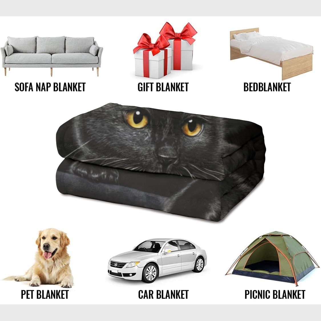Αξιολάτρευτη φανελένια κουβέρτα με μαύρη εκτύπωση γάτας-GR
