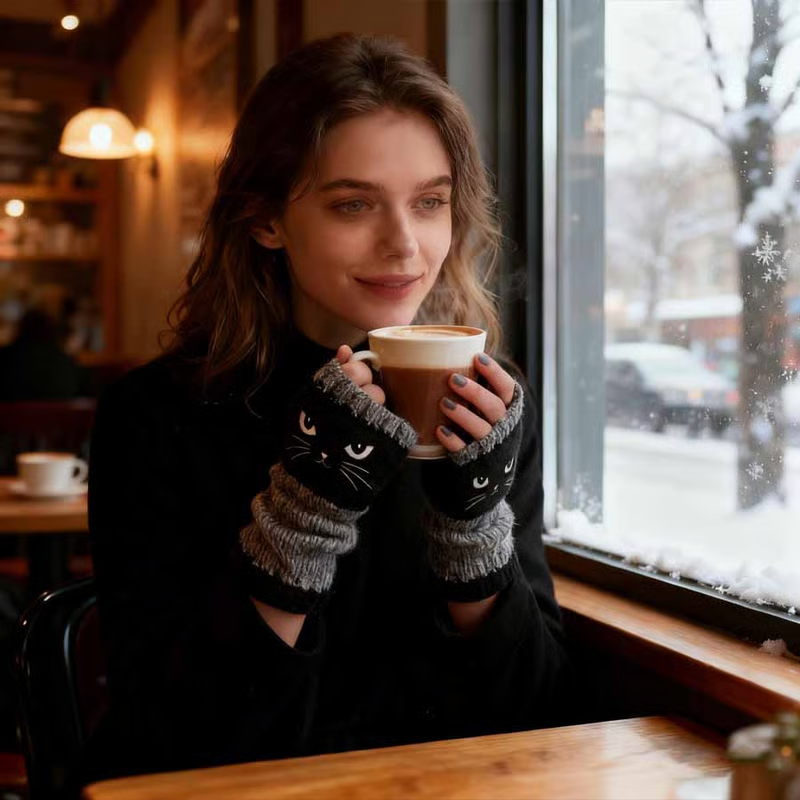 🐱 Χαριτωμένα γυναικεία πλεκτά γάντια για γάτες🧤🧶-GR