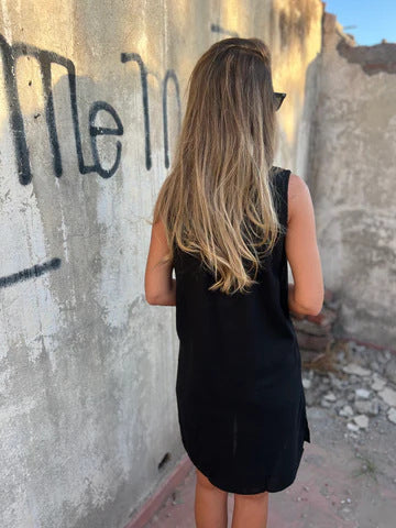 Γυναικείο μονόχρωμο φόρεμα από βαμβάκι και λινό-GR