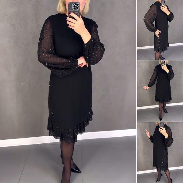 🔥👗[S~5XL]Νέο μοντέρνο, φαρδύ φόρεμα με βολάν, σε μονόχρωμο χρώμα, με μακριά μανίκια-GR