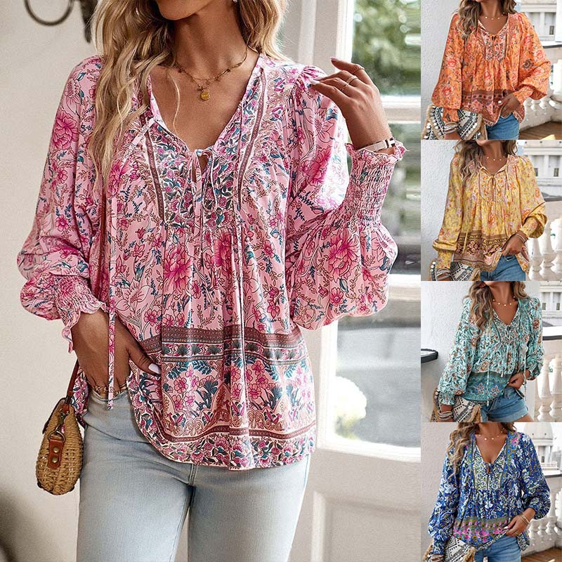 【S-2XL】🌺Γυναικείο μακρυμάνικο μπλουζάκι με στάμπα V λαιμόκοψης-GR