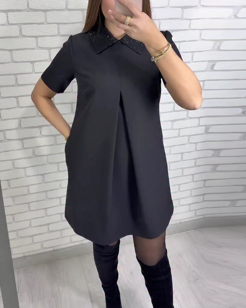 Elegantna ženska obleka s stoječim ovratnikom-SL
