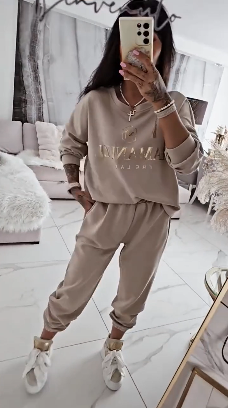 ⏳Προσφορά περιορισμένης διάρκειας! ⏰Γυναικείο casual σετ, μπλούζα με στάμπα και φαρδύ παντελόνι-GR