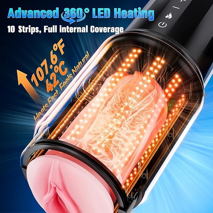 EINSEO vyriški masturbatoriai – vyriškas glamonėjantis žaislas su 360° šildymu, 5 greičiais sklandiems burnos judesiams, tylus variklis be šepetėlių, masažinė kišenė su makšties įvore-LT