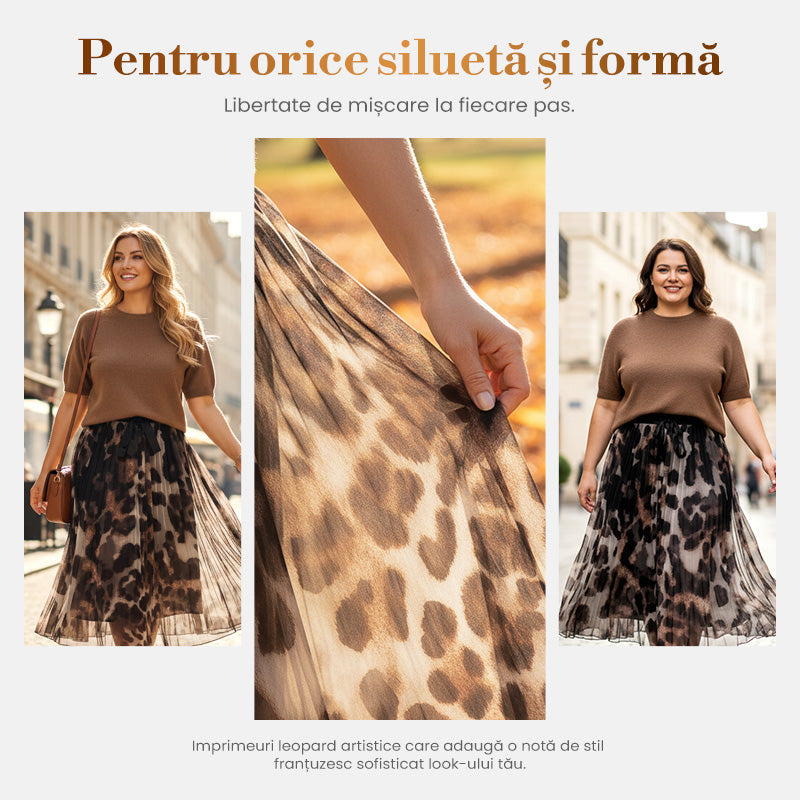 Komplet dveh kosov za ženske: pulover in krilo z leopardjim vzorcem-SL