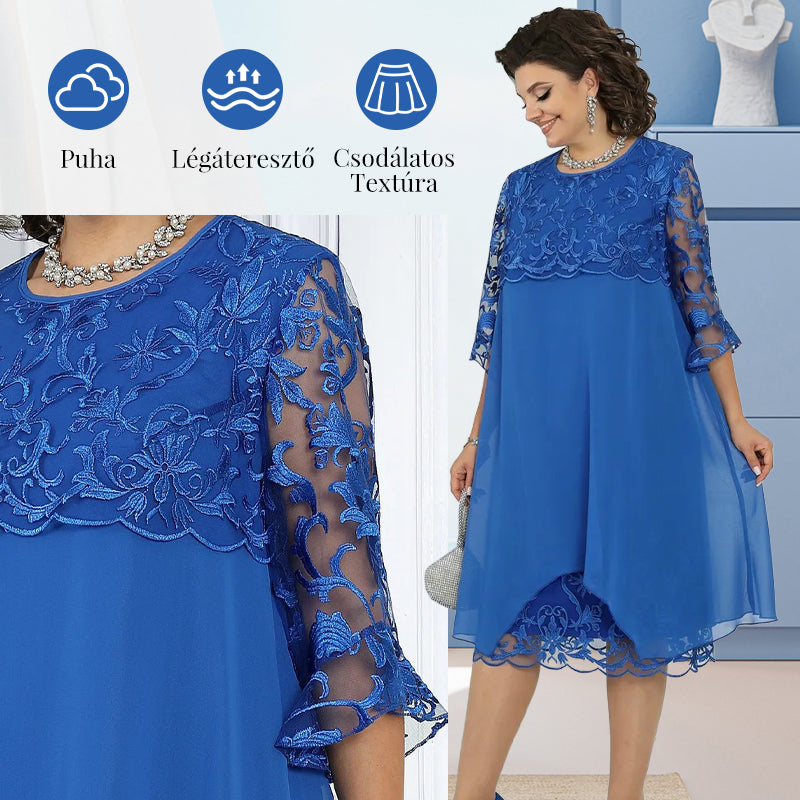 Ženska ohlapna midi obleka s čipko-SI