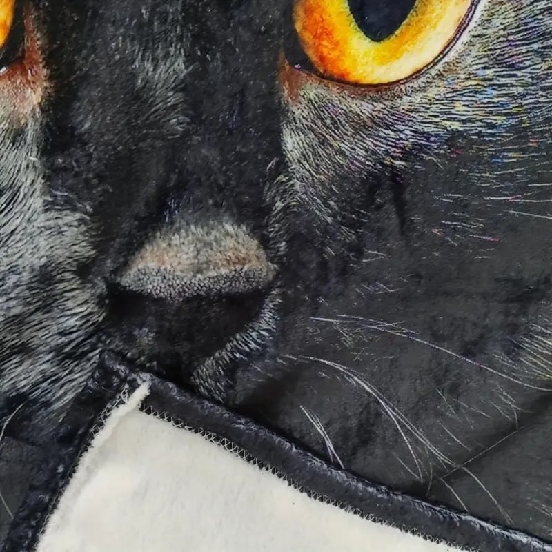 Αξιολάτρευτη φανελένια κουβέρτα με μαύρη εκτύπωση γάτας-GR