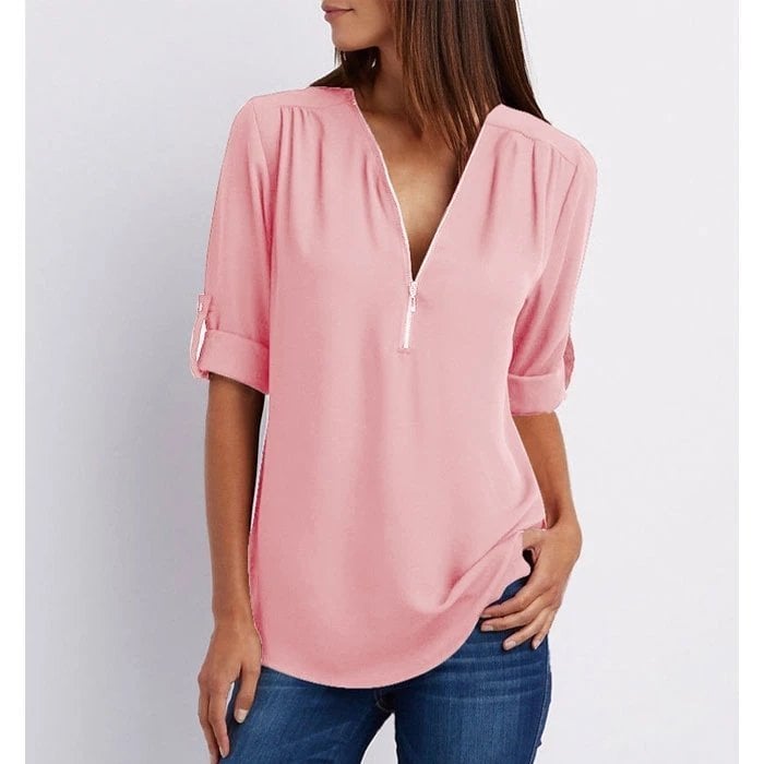 Bluza velike velikosti s 3/4 rokavi in zadrgo-SI