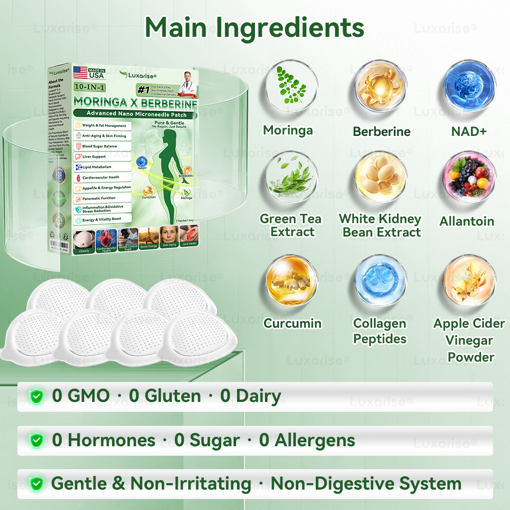 Uradna trgovina | Luxarise® Moringa & Berberine 10 v 1 napredni obliž z nanomikroiglami 📦 (enkrat na dan, vidne spremembe po 7 dneh) Težave s sklepi Debelost, sladkorna bolezen, apneja v spanju in-SI