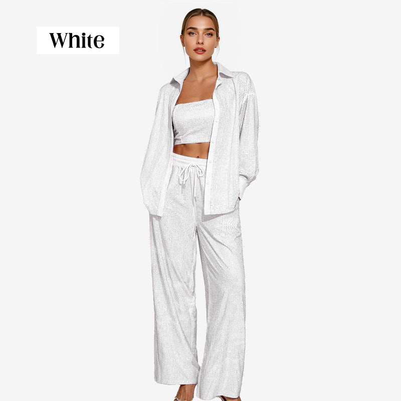 Πανέμορφο blazer, άνετη φόδρα και φαρδύ παντελόνι (σετ 3 τεμαχίων)-GR