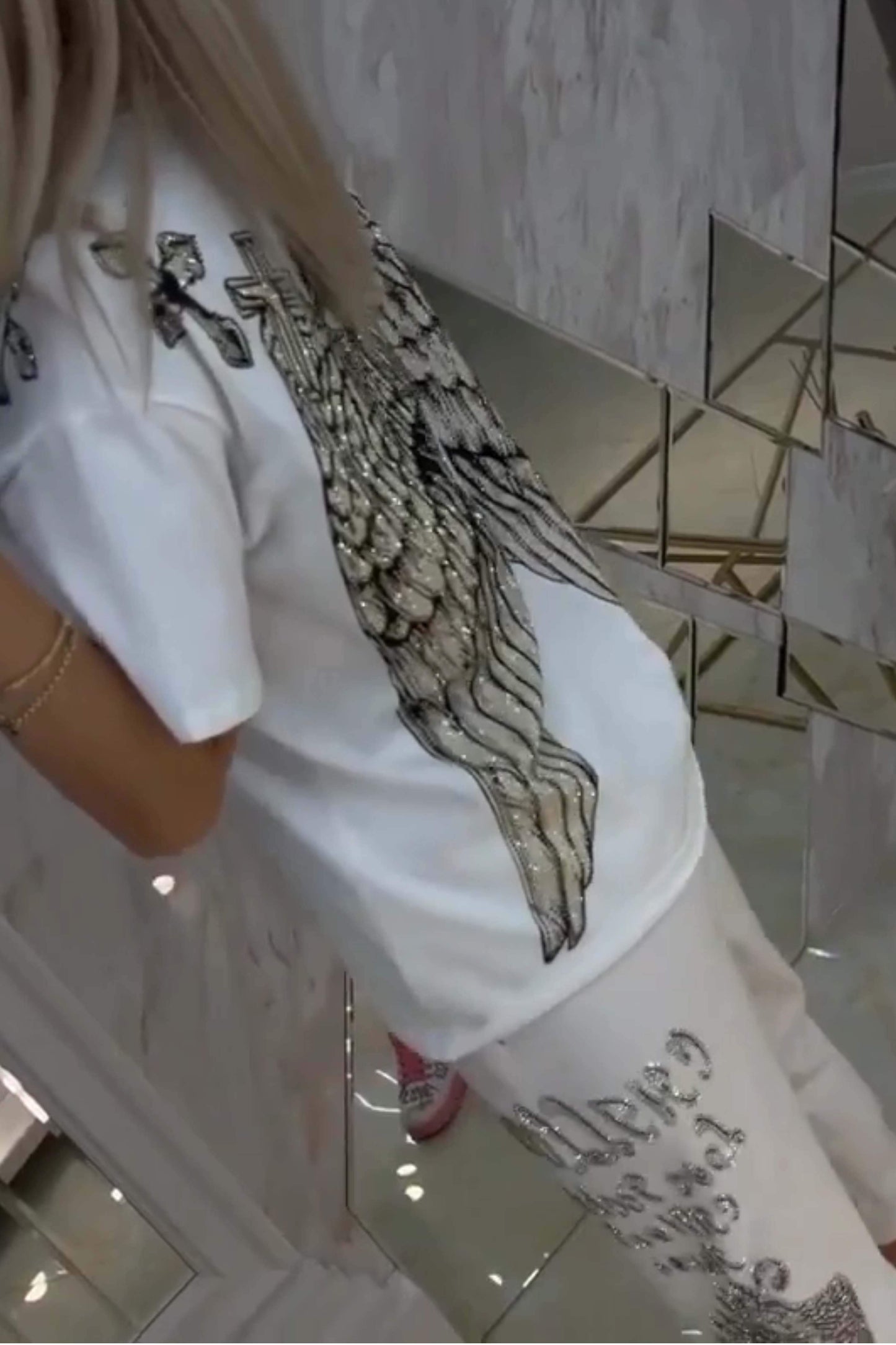 Γυναικείο σετ δύο τεμαχίων, τοπ και παντελόνι σε μοντέρνο ρομβοειδές σχέδιο-GR