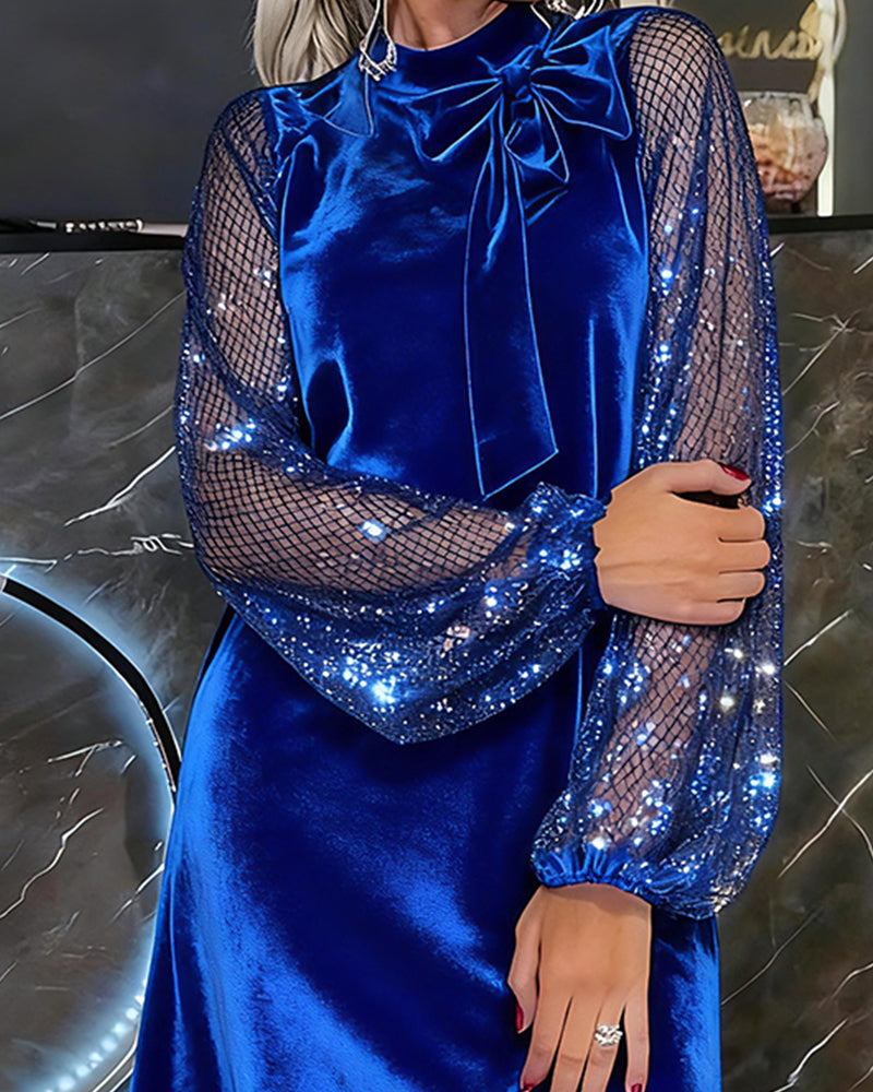 Elegantna obleka z napihnjenimi rokavi in patchwork detajli-SL