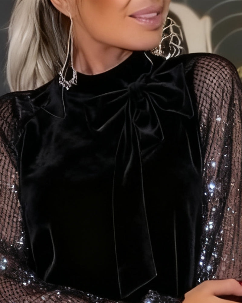 Elegantna obleka z napihnjenimi rokavi in patchwork detajli-SL