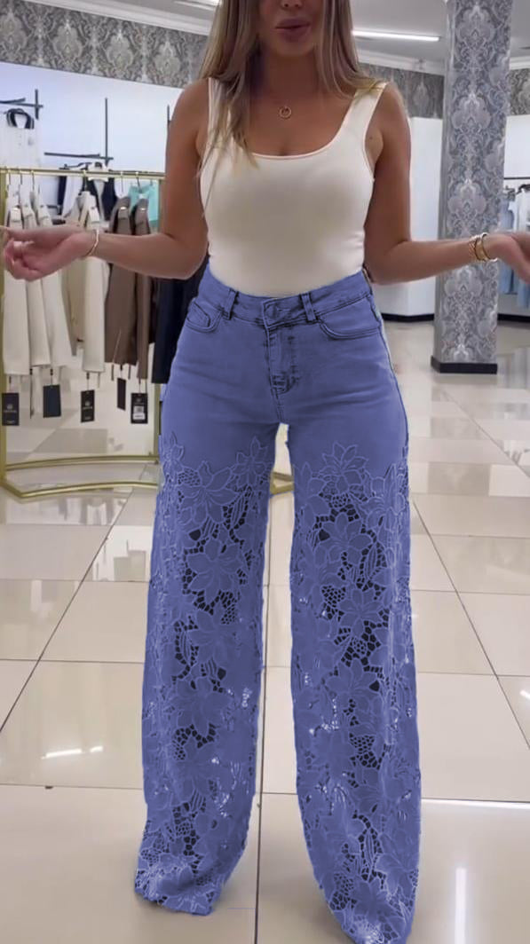 Ženske elegantne kavbojke s čipko-SI