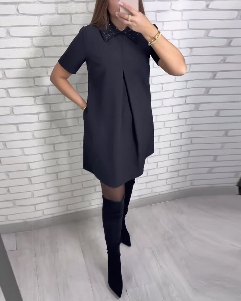 Elegantna ženska obleka s stoječim ovratnikom-SL