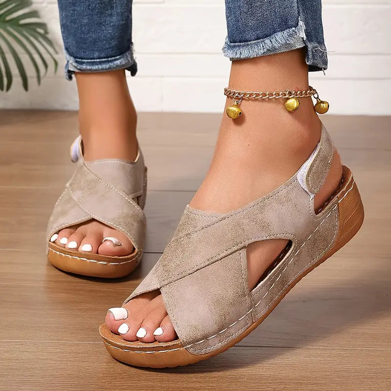 Sandalias vintage nuevas, sandalias de cuña resistentes-ES