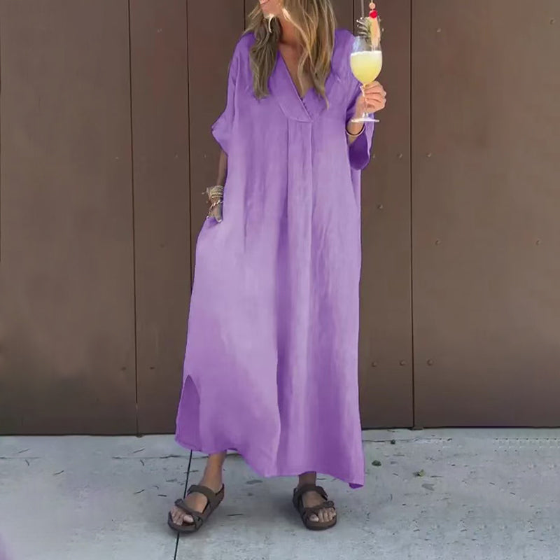 【S-4XL】💖Ležerna, živahna ženska obleka z V izrezom-SI