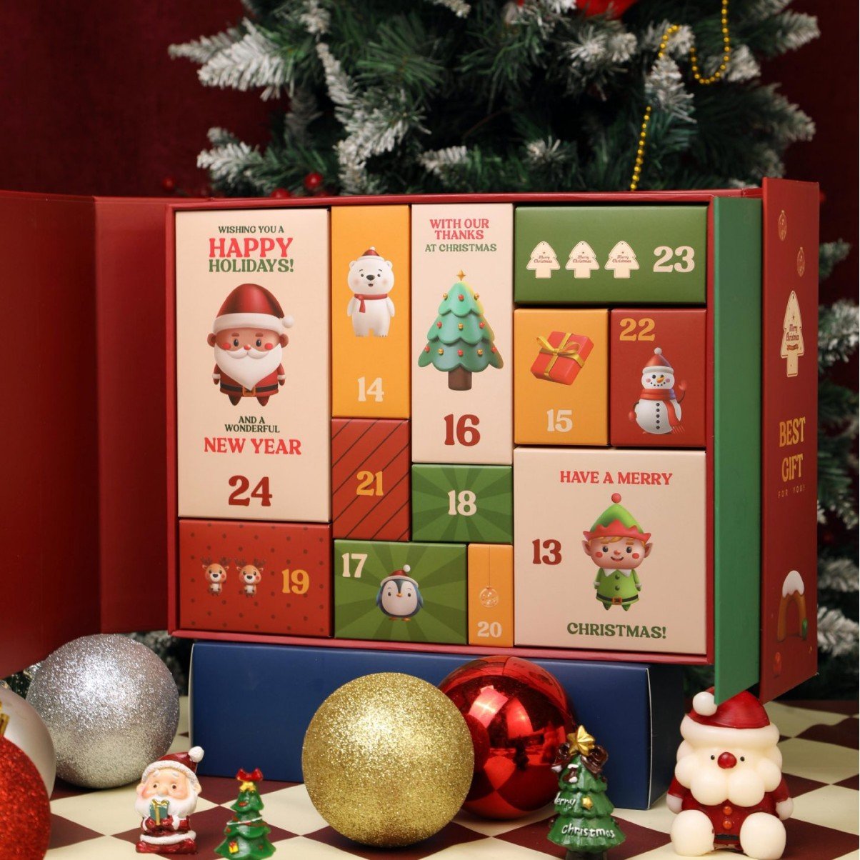 Ροζ μαρμάρινο ημερολόγιο Advent 2025, κουτί αντίστροφης μέτρησης 24 ημερών μέχρι τα Χριστούγεννα-GR