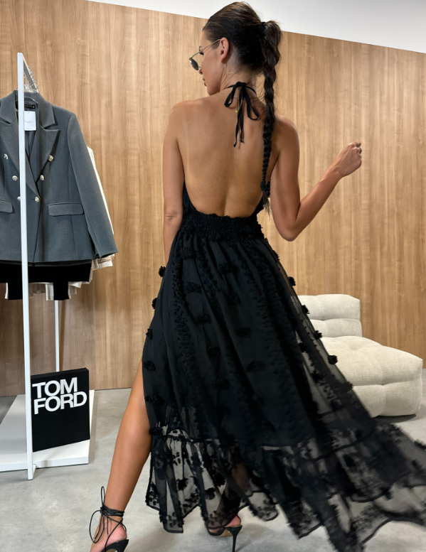 Καλοκαιρινό γυναικείο μοντέρνο φόρεμα με ανοιχτή πλάτη και μεγάλο σκίσιμο-GR