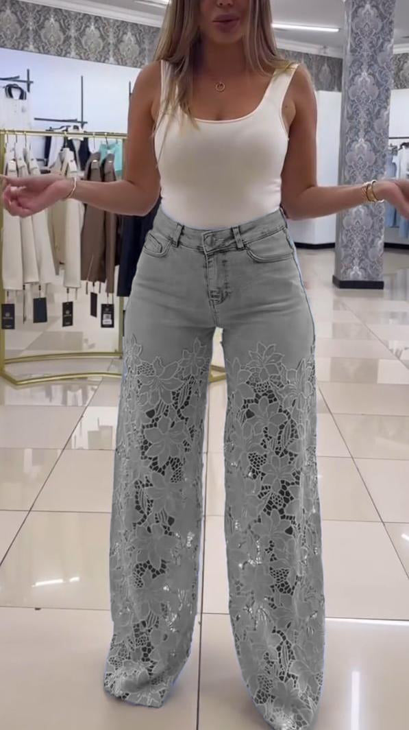 Ženske elegantne kavbojke s čipko-SI