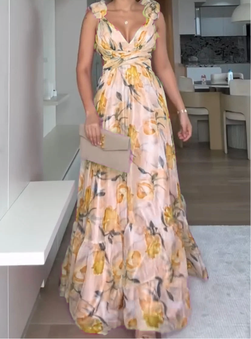 🍓 Seksuali ir elegantiška klostuota suknelė su raštu-LT