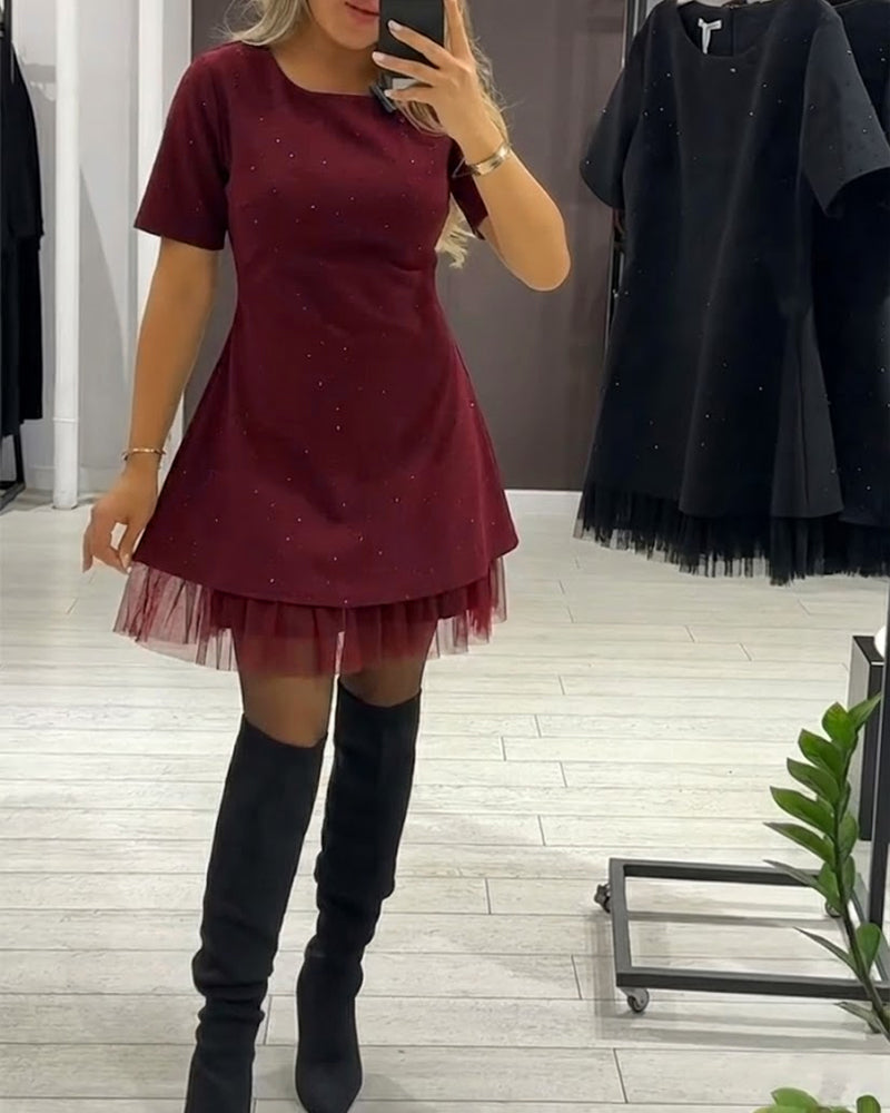 Elegantna, bleščeča obleka iz mrežastega patchworka-SI