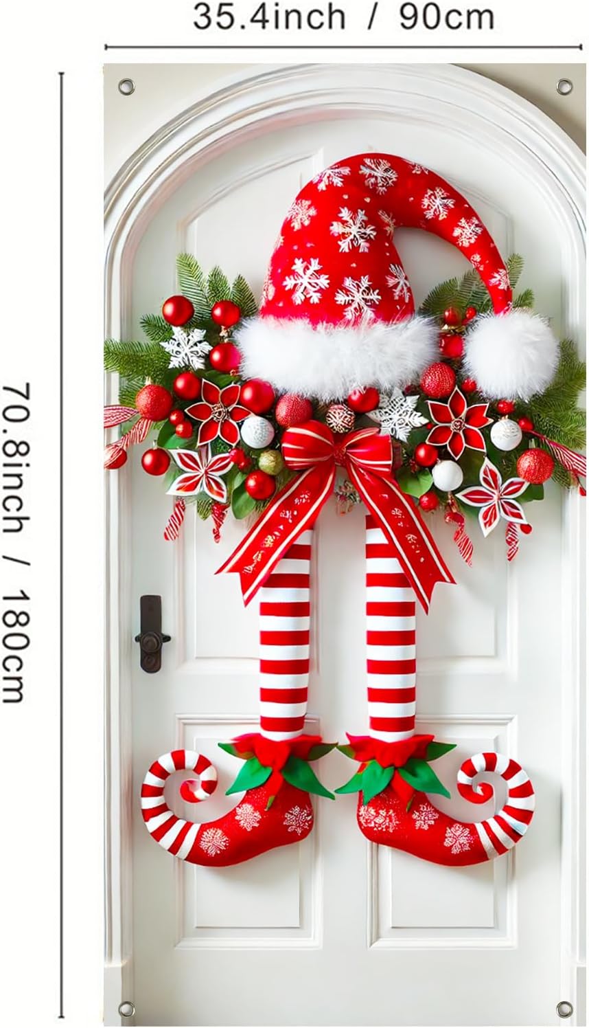 Χριστουγεννιάτικο πανό με πόδια ξωτικού στην πόρτα-GR