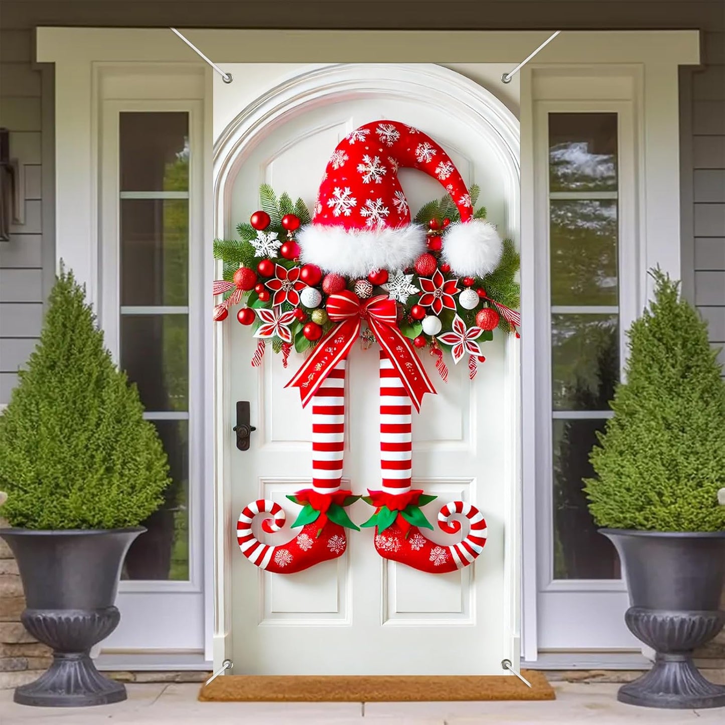 Χριστουγεννιάτικο πανό με πόδια ξωτικού στην πόρτα-GR