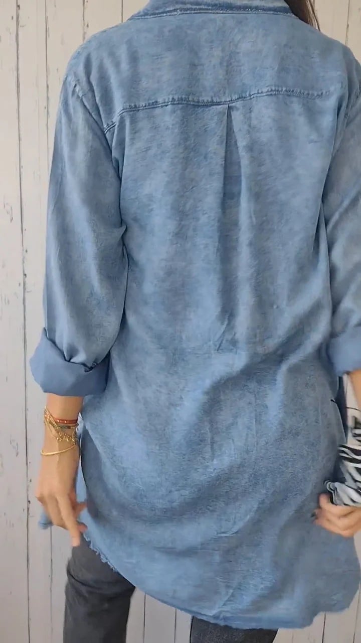 Άνετο τζιν πουκάμισο με μακρύ παλτό-GR