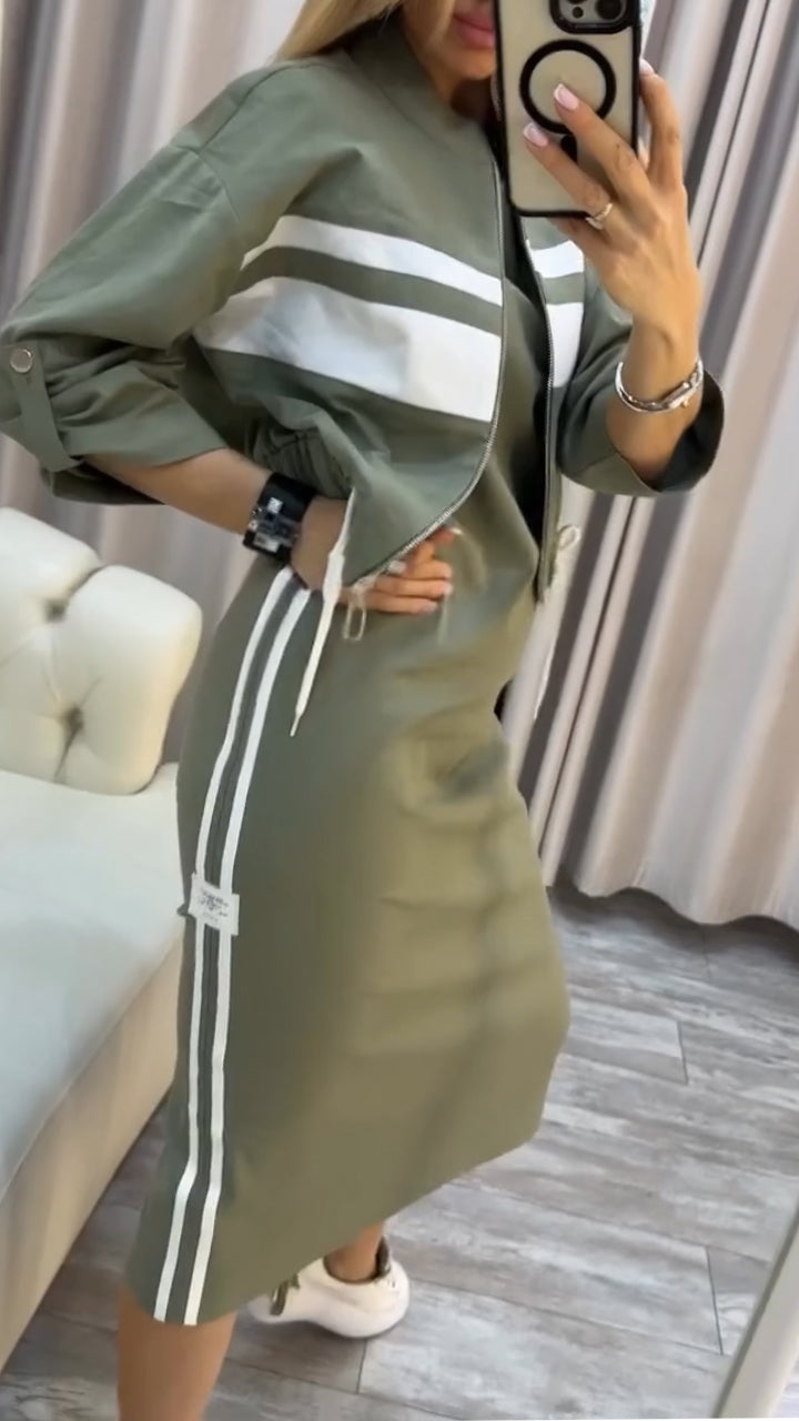Obleka z okroglim izrezom in ženski blazer, casual kostim-SL