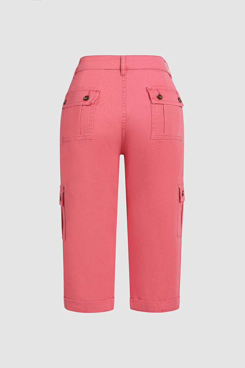 Παντελόνι κάπρι με τσέπες και ψηλή μέση, πιέτες στο κάτω μέρος και αρκετές τσέπες-GR