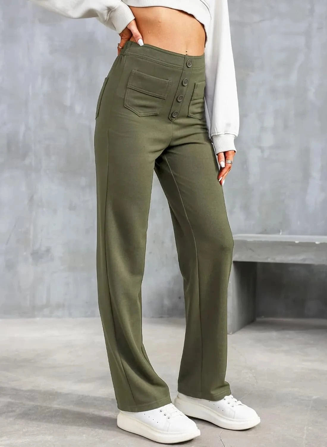 Ψηλόμεσο ελαστικό παντελόνι ελεύθερου χρόνου-GR