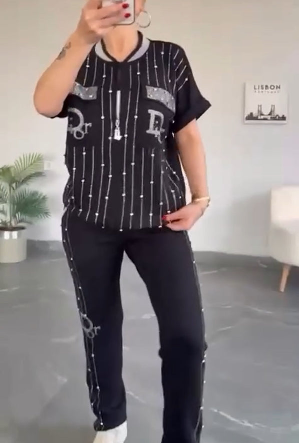 💎Dviejų dalių komplektas su užtrauktuku ir kristalais-LT