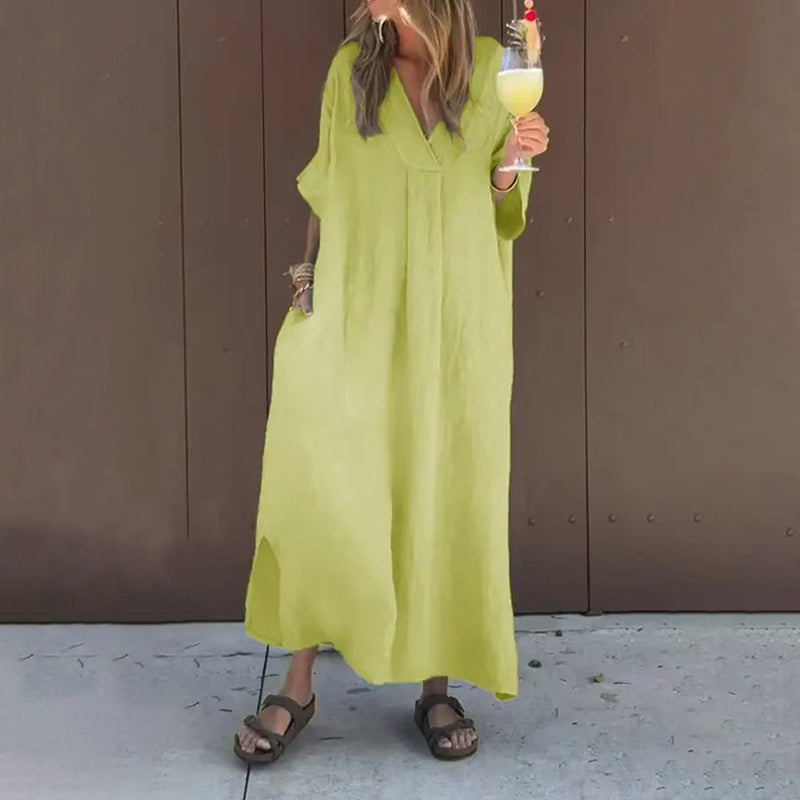 【S-4XL】💖Paprasta, ryški moteriška suknelė V formos iškirpte-LT