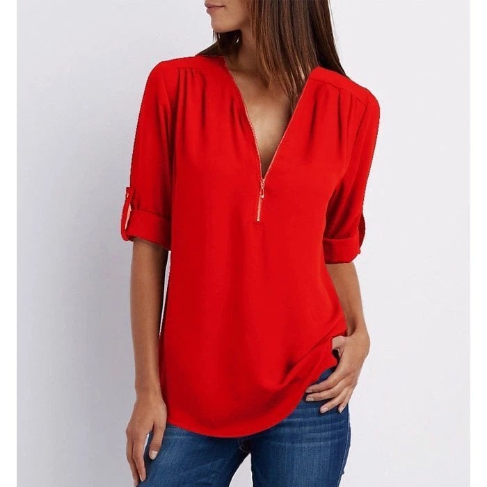 Bluza velike velikosti s 3/4 rokavi in zadrgo-SI
